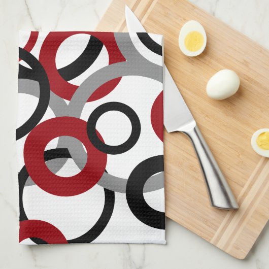 Rote, graue und schwarze Kreise Geschirrtuch (Viertel Falte)