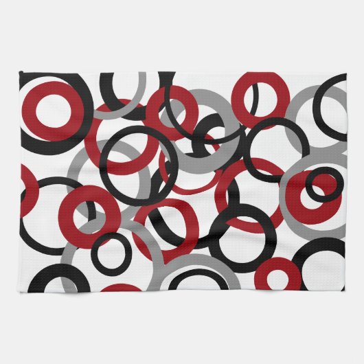 Rote, graue und schwarze Kreise Geschirrtuch (Horizontal)