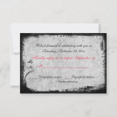 Rote, graue Vogelkäfig-Lovebirds-Antwortkarte RSVP Karte (Rückseite)