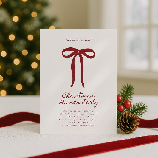 Rote große Schleife Weihnachtsfeier Einladung