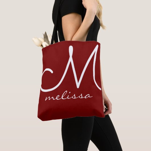 Rote große Tote-Tasche mit Namen und Initiale Tasche (Von Nahem)