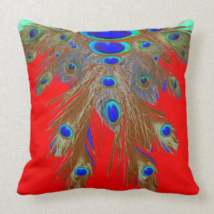 ROTE GRÜN-BLAUE PFAU-FEDER-JUWELEN KISSEN