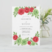 Rote Grüne Blumige Blütenhochzeit Einladung (Stehend Vorderseite)