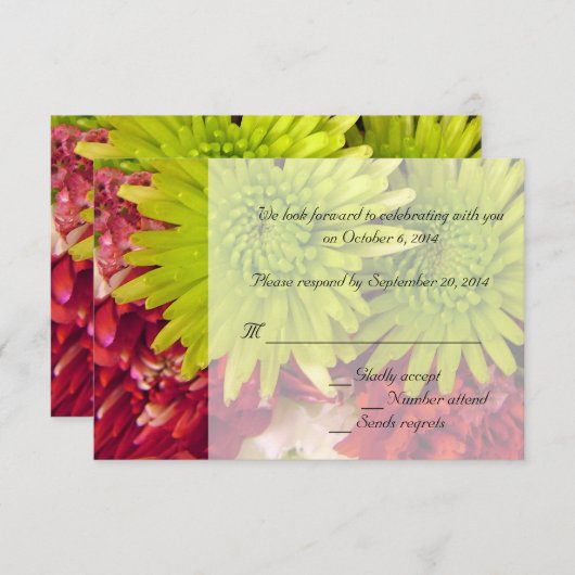 Rote, grüne Chrysanthemum-Blume RSVP-Karte Einladung (Vorne/Hinten)