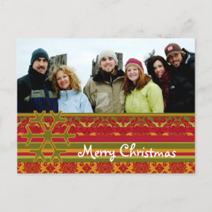 Rote grüne Damast-frohe Weihnacht-Postkarte Feiertagspostkarte