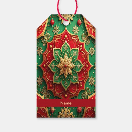 Rote Grüne Dekorative Weihnachtsgeschenk-Etikette Geschenkanhänger (Vorderseite)