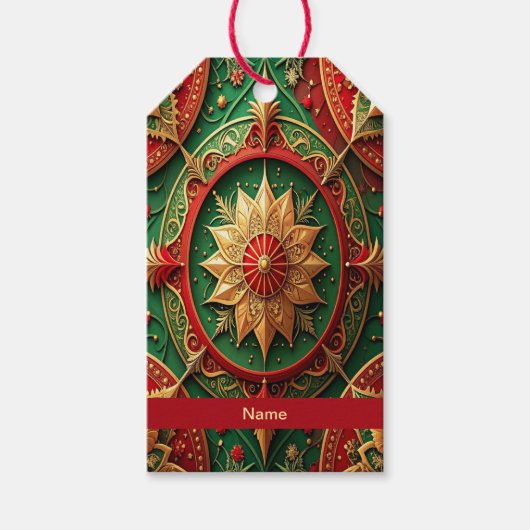 Rote Grüne Dekorative Weihnachtsgeschenk-Etikette Geschenkanhänger (Vorderseite)