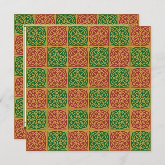 Rote Grüne Elegante Tile Pattern Einladung (Vorne/Hinten)