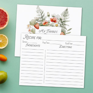 Rote Grüne Erdbeeren Blumen Blätter Rezeptkarte