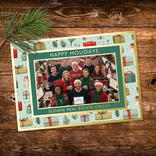 Rote grüne fantastische Geschenke Frohe Feiertage 