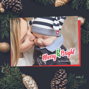 Rote Grüne Frohe und Helle Foto-Weihnachtskarte Feiertagskarte