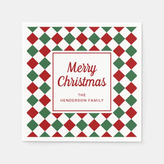 Rote grüne Karos frohe Weihnachten Serviette (Vorderseite)