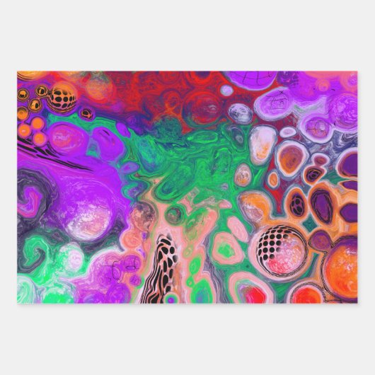 Rote, grüne, Lila, farbenfrohe digitale Fluid Art Geschenkpapier Set (Vorderseite 2)