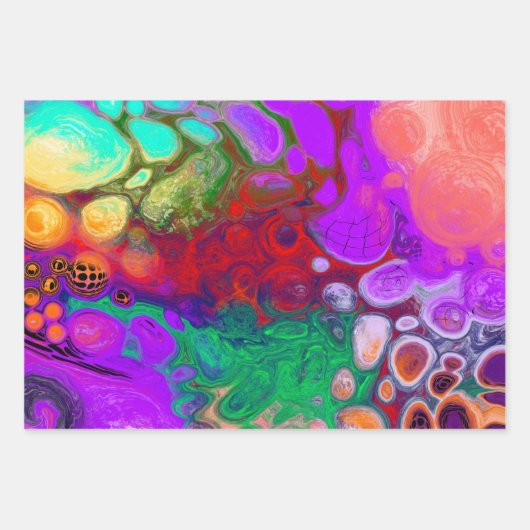 Rote, grüne, Lila, farbenfrohe digitale Fluid Art Geschenkpapier Set (Vorderseite)