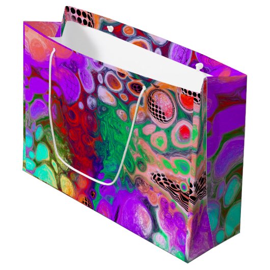 Rote, grüne, Lila, farbenfrohe digitale Fluid Art Große Geschenktüte (Vorderseite Schrägansicht)