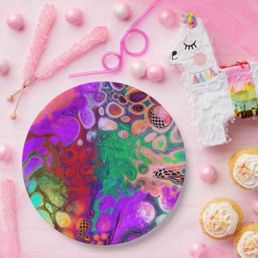 Rote, grüne, Lila, farbenfrohe digitale Fluid Art Pappteller (Party)