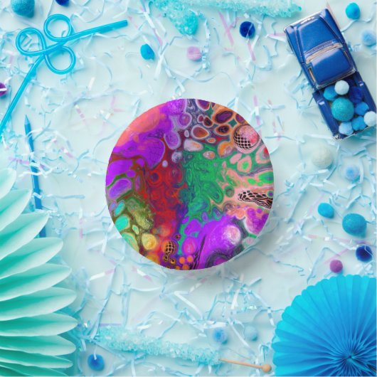 Rote, grüne, Lila, farbenfrohe digitale Fluid Art Pappteller (Party)