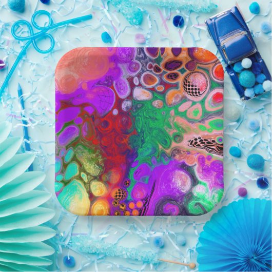 Rote, grüne, Lila, farbenfrohe digitale Fluid Art Pappteller (Party)