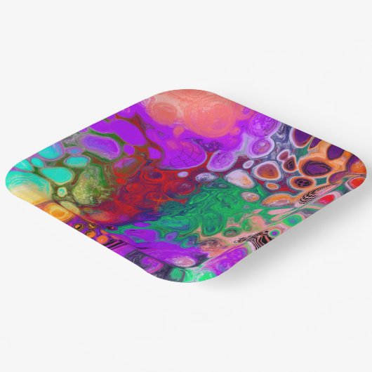 Rote, grüne, Lila, farbenfrohe digitale Fluid Art Pappteller (Gewinkelt)