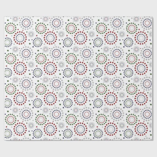 Rote Grüne Marine Grau und Weiße Sterne Geschenkpapier (Flach)