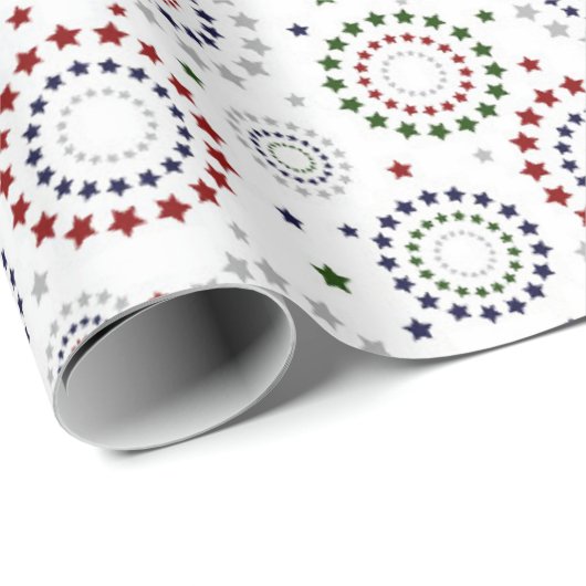 Rote Grüne Marine Grau und Weiße Sterne Geschenkpapier (Rolleneckpunkt)