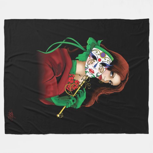 Rote grüne Masquerade Venezianisch Fleecedecke (Vorderseite (Horizontal))