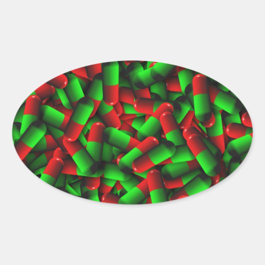 rote grüne Medikamente Ovaler Aufkleber (Vorderseite)