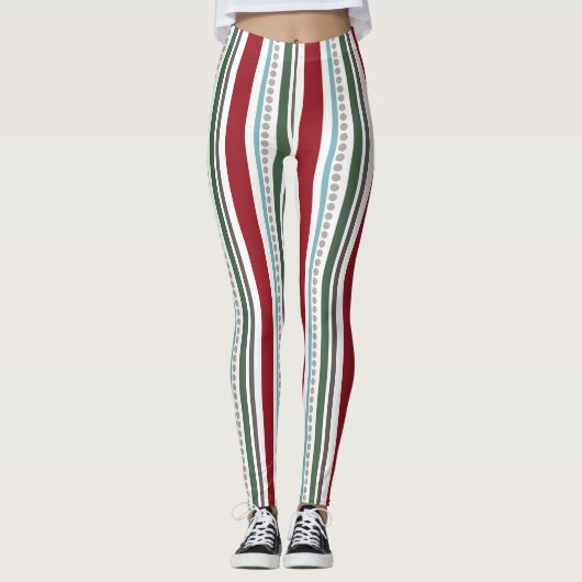 Rote/grüne Multistreifen Leggings (Vorderseite)
