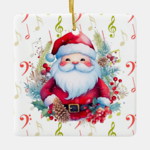 Rote grüne Musiknoten und Weihnachtsmann Keramikornament