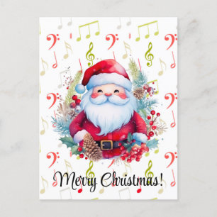 Rote Grüne Musiknoten und Weihnachtsmann Postkarte