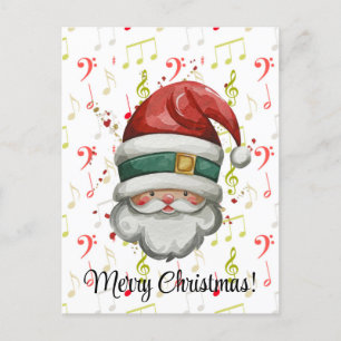 Rote grüne Musiknoten und Weihnachtsmann-Postkarte Postkarte