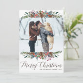 Rote Grüne Pinecone Foto Weihnachtskarten Feiertagskarte (Stehend Vorderseite)