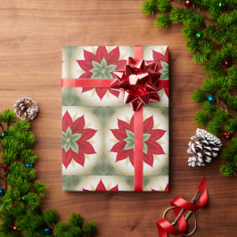 Rote Grüne Poinsettia Geschenkpapier