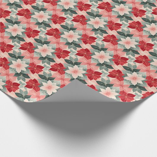Rote Grüne Poinsettia Geschenkpapier (Ecke)