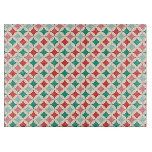 Rote, grüne, rosa und hellblaue Diamanten Schneidebrett (Vorderseite)