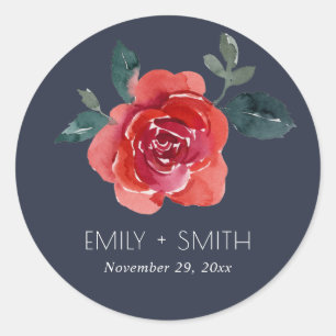 ROTE GRÜNE ROSE-FLUSSBREITE VON NAVY WATERCOLOR RUNDER AUFKLEBER
