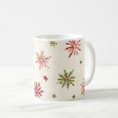 Rote Grüne Schneeflocken Kaffeetasse (VorderseiteRechts)