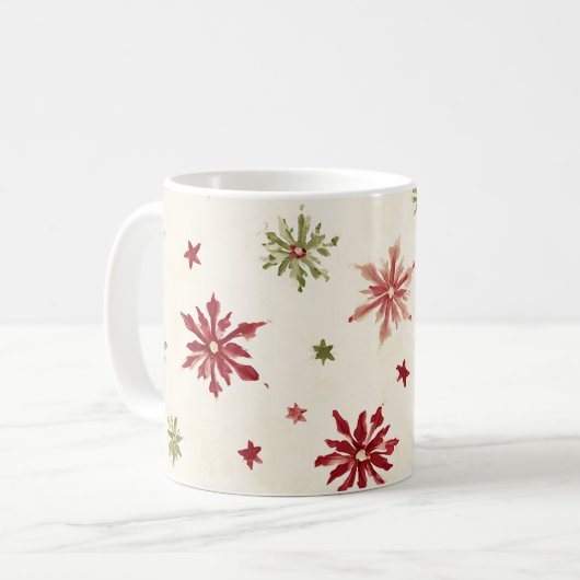 Rote Grüne Schneeflocken Kaffeetasse (Vorderseite Links)
