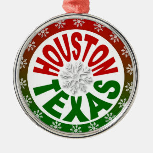 Rote grüne Schneeflockeverzierung Houstons Texas Ornament Aus Metall