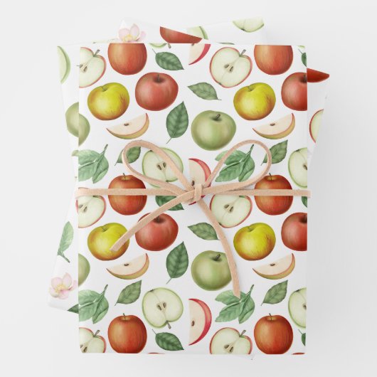 Rote, grüne und gelbe Äpfel Geschenkpapier Set (Beispiel)