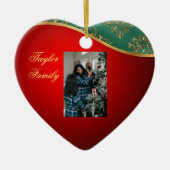 Rote, grüne und goldene Keramik Foto Ornament (Vorne)