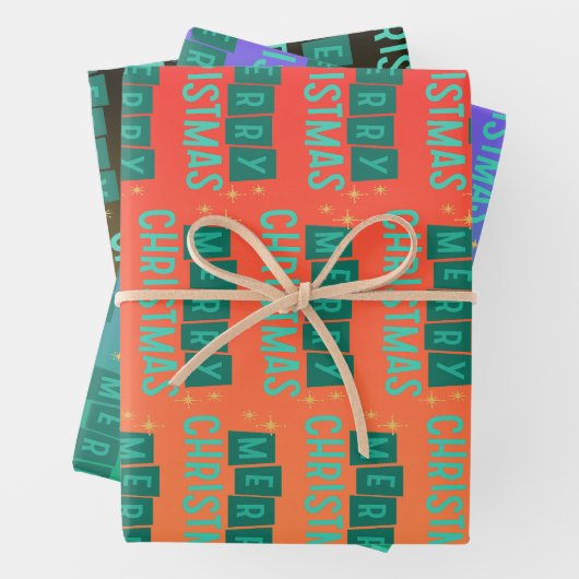 Rote, grüne und schwarze Schneeflocke Frohe Weihna Geschenkpapier Set (Beispiel)