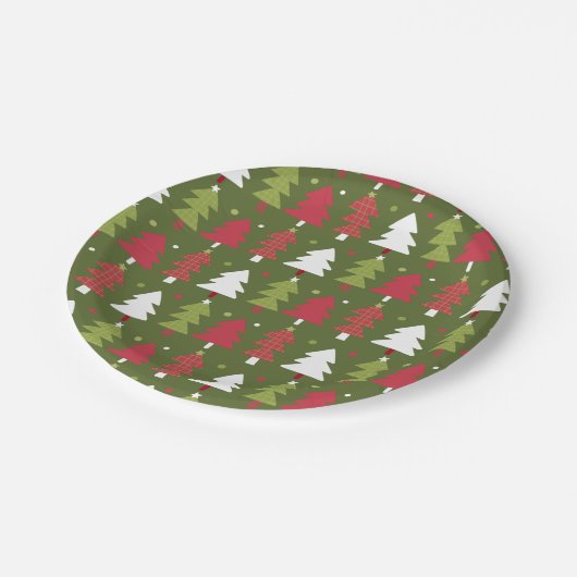 Rote, grüne und weiße Bäume mit grünem Rücken Pappteller (Schrägansicht)