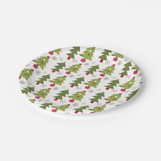 Rote, grüne und weiße Bäume mit weißem Rücken Pappteller (Schrägansicht)