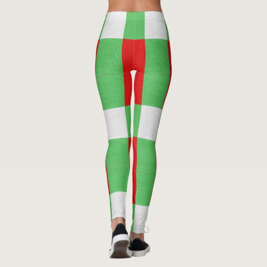 Rote, grüne und weiße Blockmuster Weihnachtsleerun Leggings (Rückseite)