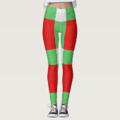 Rote, grüne und weiße Blockmuster Weihnachtsleerun Leggings (Vorderseite)