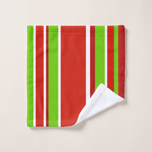Rote, grüne und weiße Streifen Badhandtuch Set (Waschlappen)