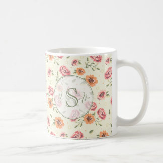 Rote & Grüne Vintage-Rosen benutzerdefinierte Mono Kaffeetasse