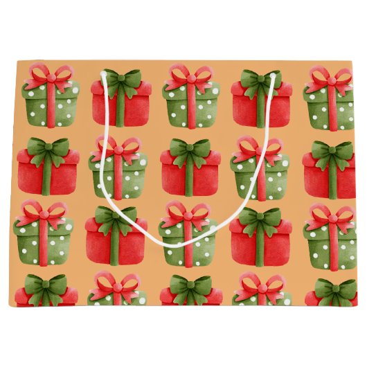 Rote, grüne Weihnachtsgeschenke Orange Große Gesch Geschenktüte (Vorderseite)