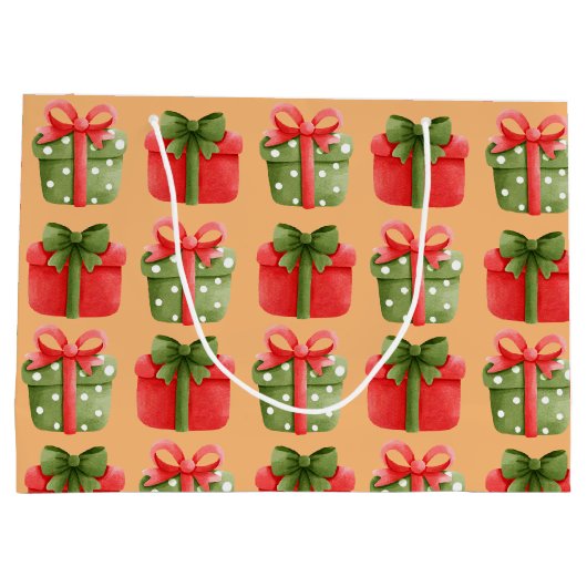 Rote, grüne Weihnachtsgeschenke Orange Große Gesch Geschenktüte (Rückseite)